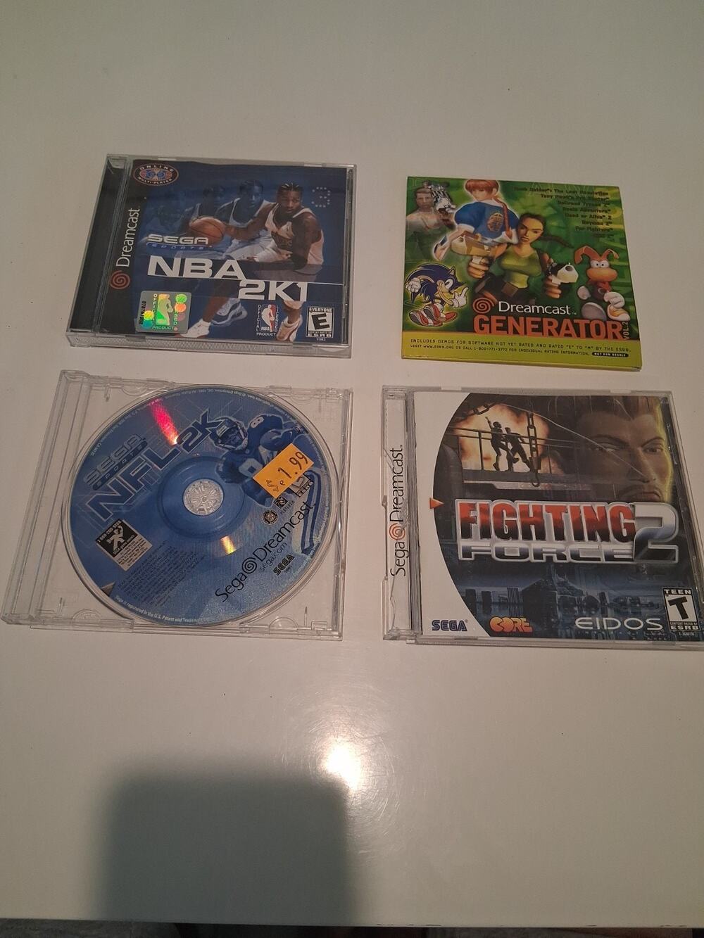 Sega Dreamcast Game Lot of 4 - Fighting Force 2, NBA 2K1, NFL 2K, Generator Vol
